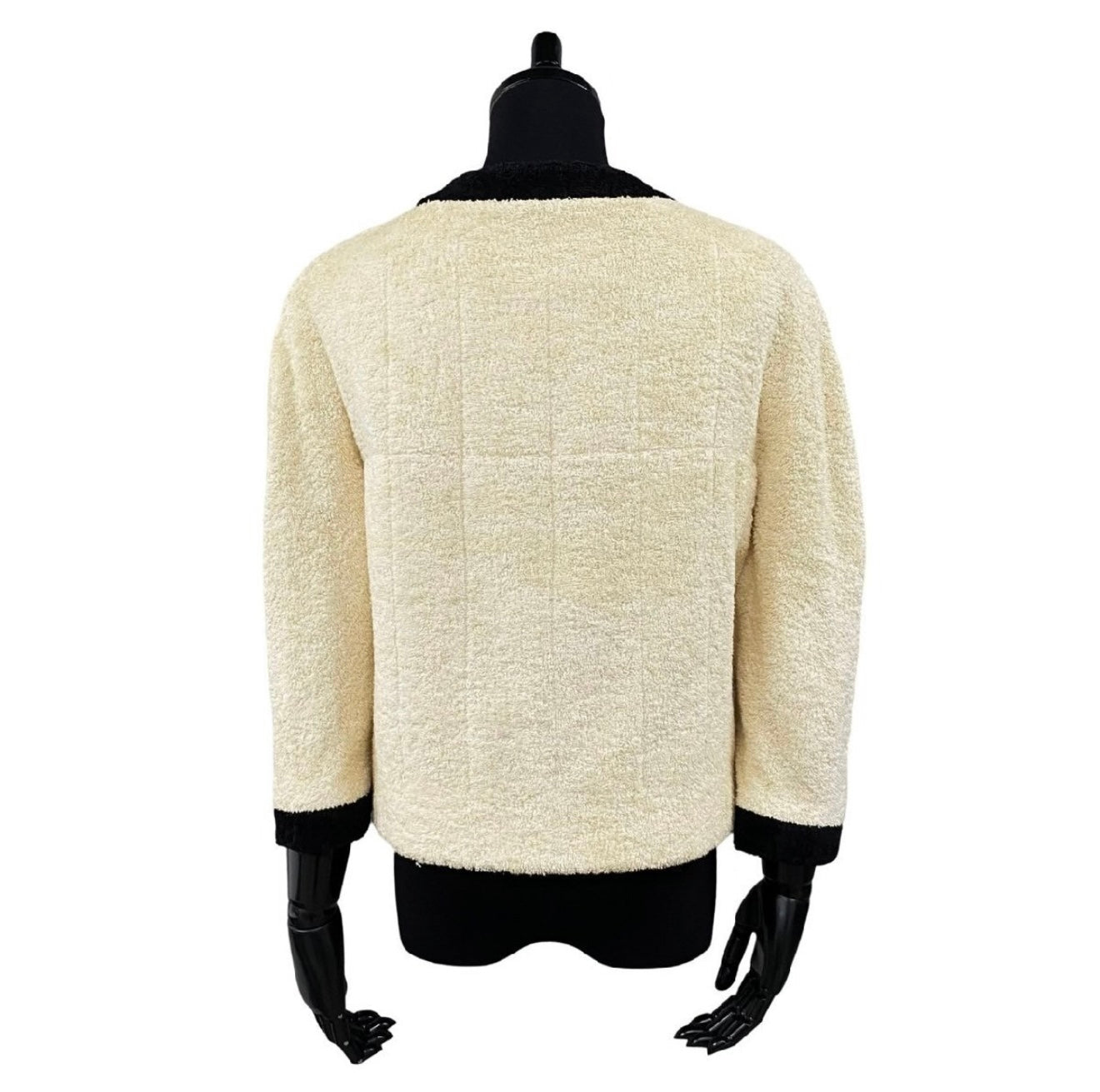 Museum Quality CHANEL Coco Mark Collarless Tweed Jacket – Beige × Black Silk Lined Classic | Size 38 | Rare Vintage Collector’s Piece