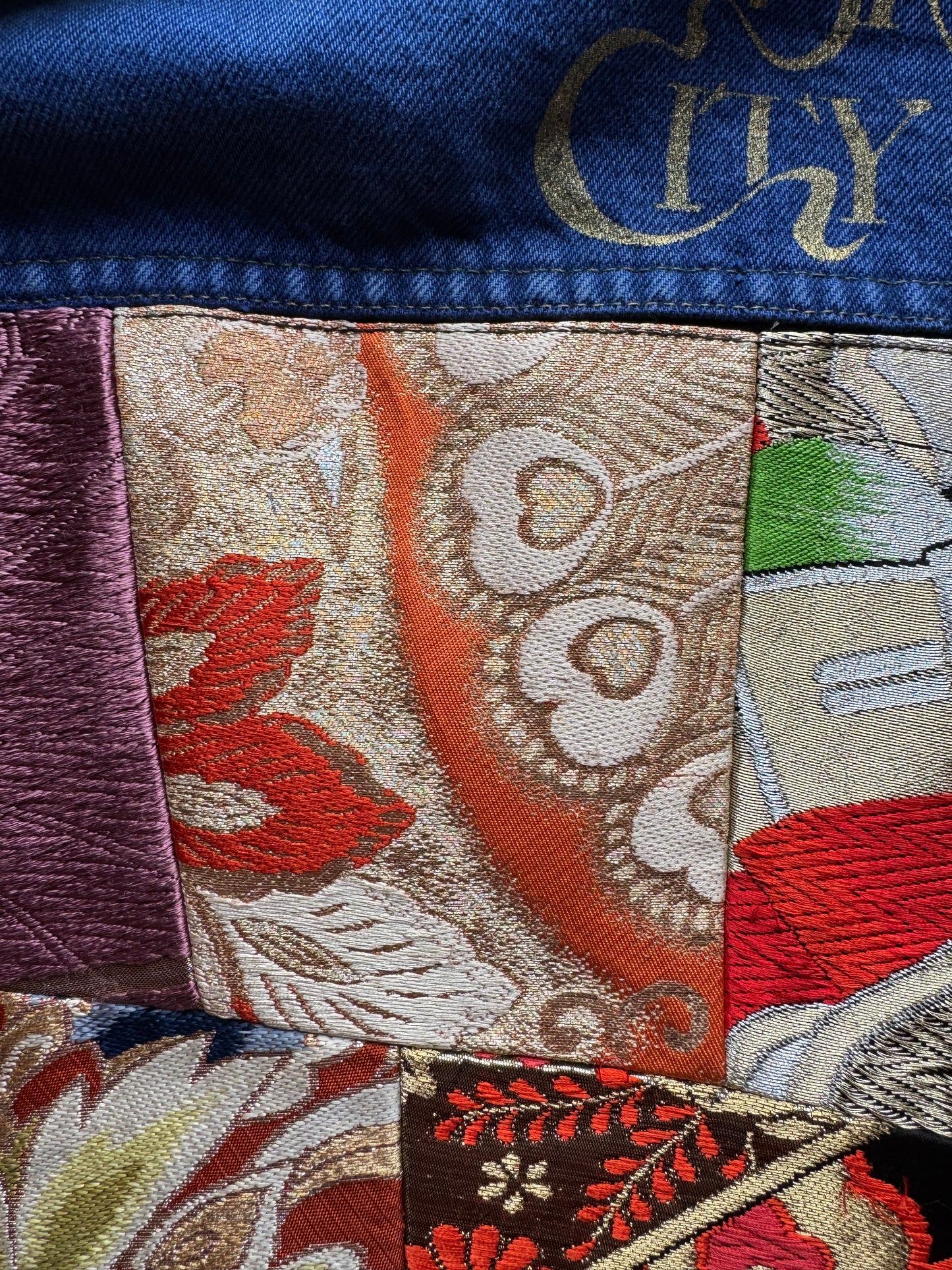 Broke City Gold COTÉ MER Kimono Obi Denim Jacket, One of One Japanese Patchwork Harajuku Streetwear Wagara Remake