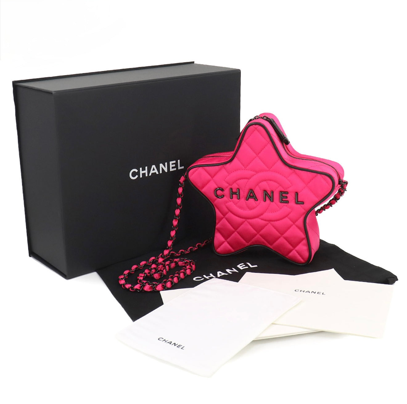 CHANEL Matelassé Star Chain Shoulder Bag – Satin Fuchsia × Black | AS4579 Rare Collector’s Piece