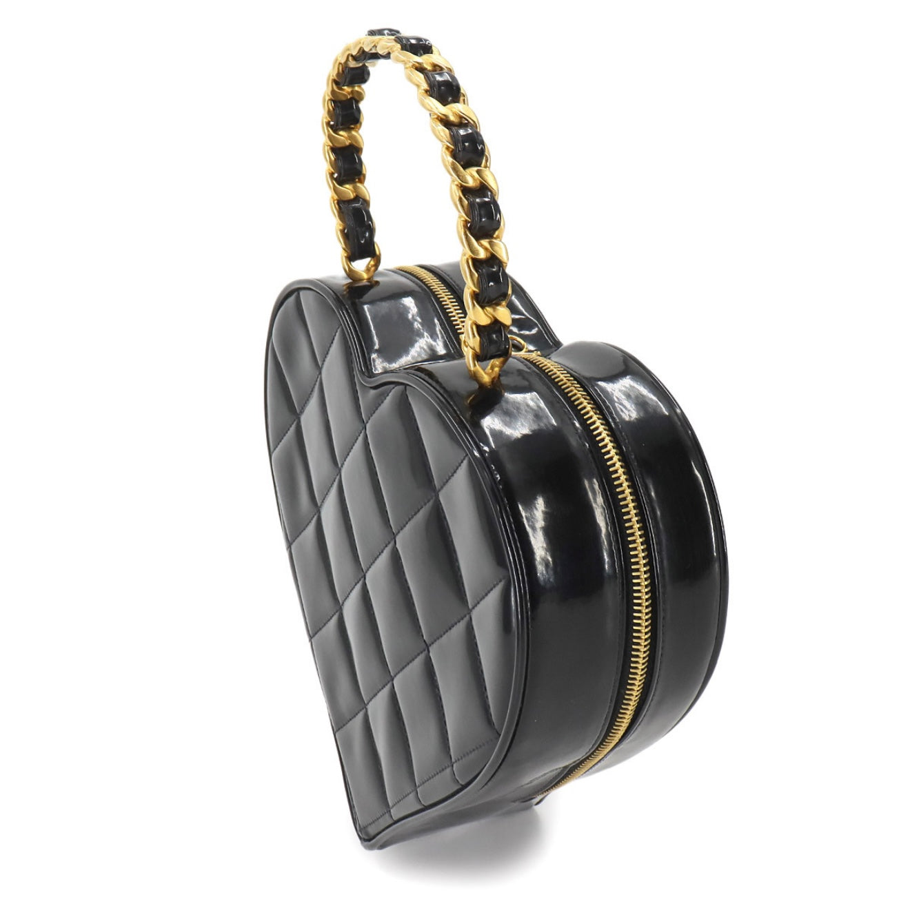 CHANEL Vintage Matelassé Heart Vanity Bag – Black × White Enamel with Gold Hardware – Iconic CC Logo, Rare Collectible 90261096