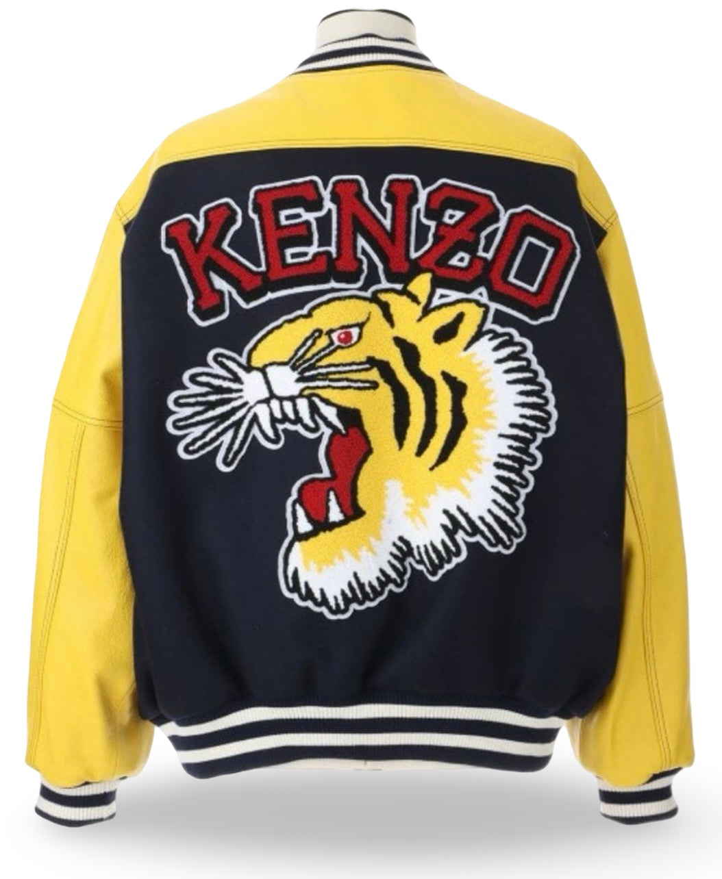 KENZO Paris Vintage Varsity Jacket – Tiger Back Embroidery – Navy & Yellow