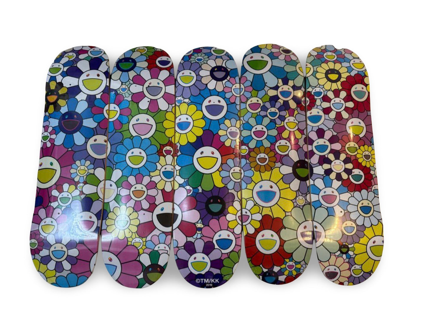 Takashi Murakami 2019 Flower Skateboard Deck Set (5pcs) Kaikai Kiki Tonari no Zingaro Superflat Rainbow Smile Limited Art Boards