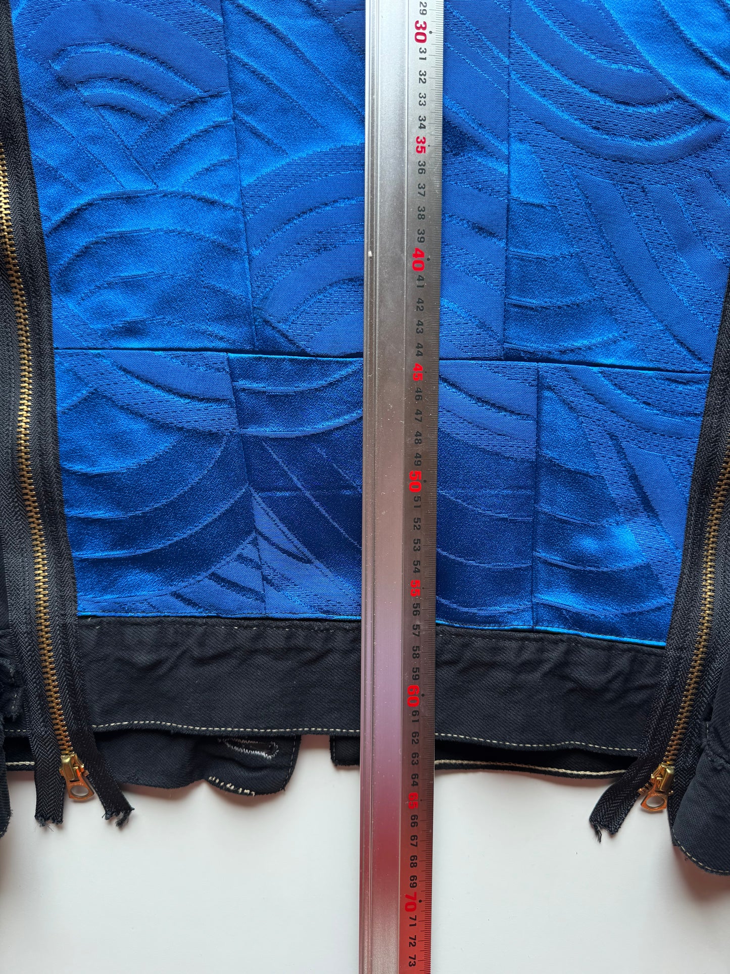 Vintage Levi's Black Denim Jacket with Indigo Seigaiha Silk Panel | Japanese Kimono Remake | One of a Kind Wearable Art | M-L