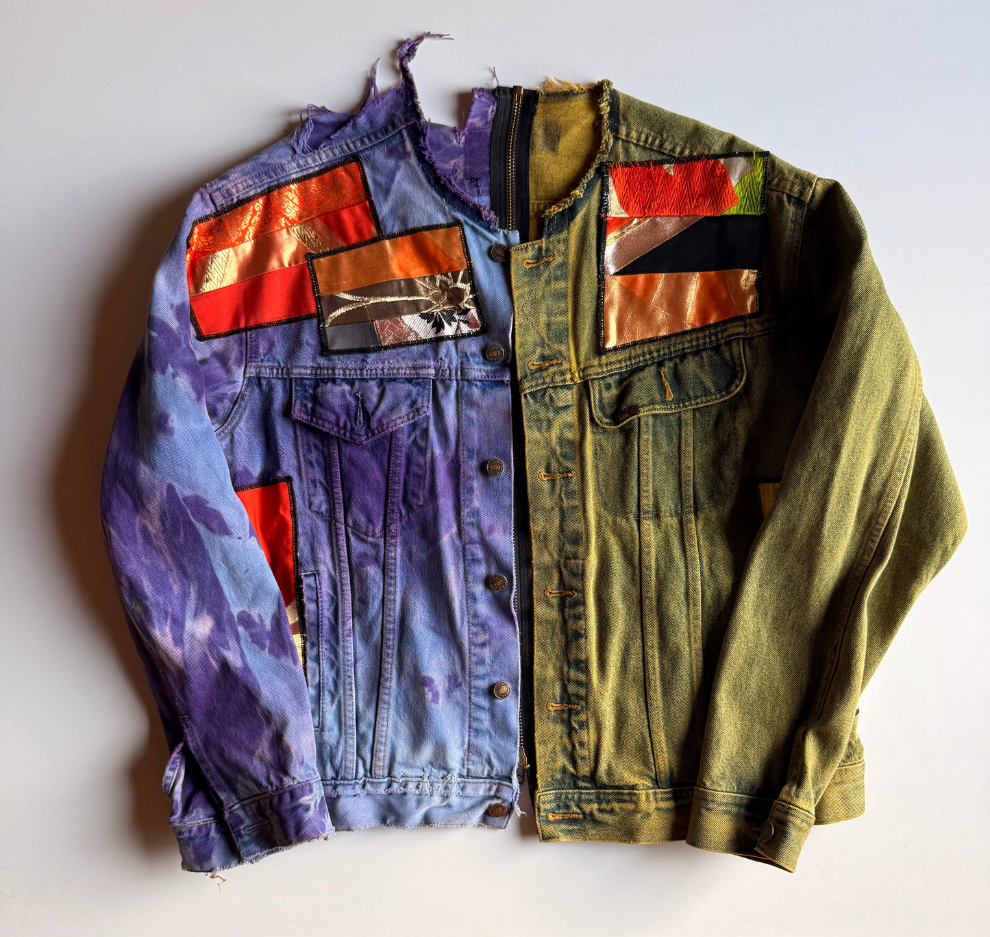 COTÉ MER Kimono Obi Patchwork Denim Remake Jacket L XL Japanese One of One Harajuku Streetwear Wearable Art