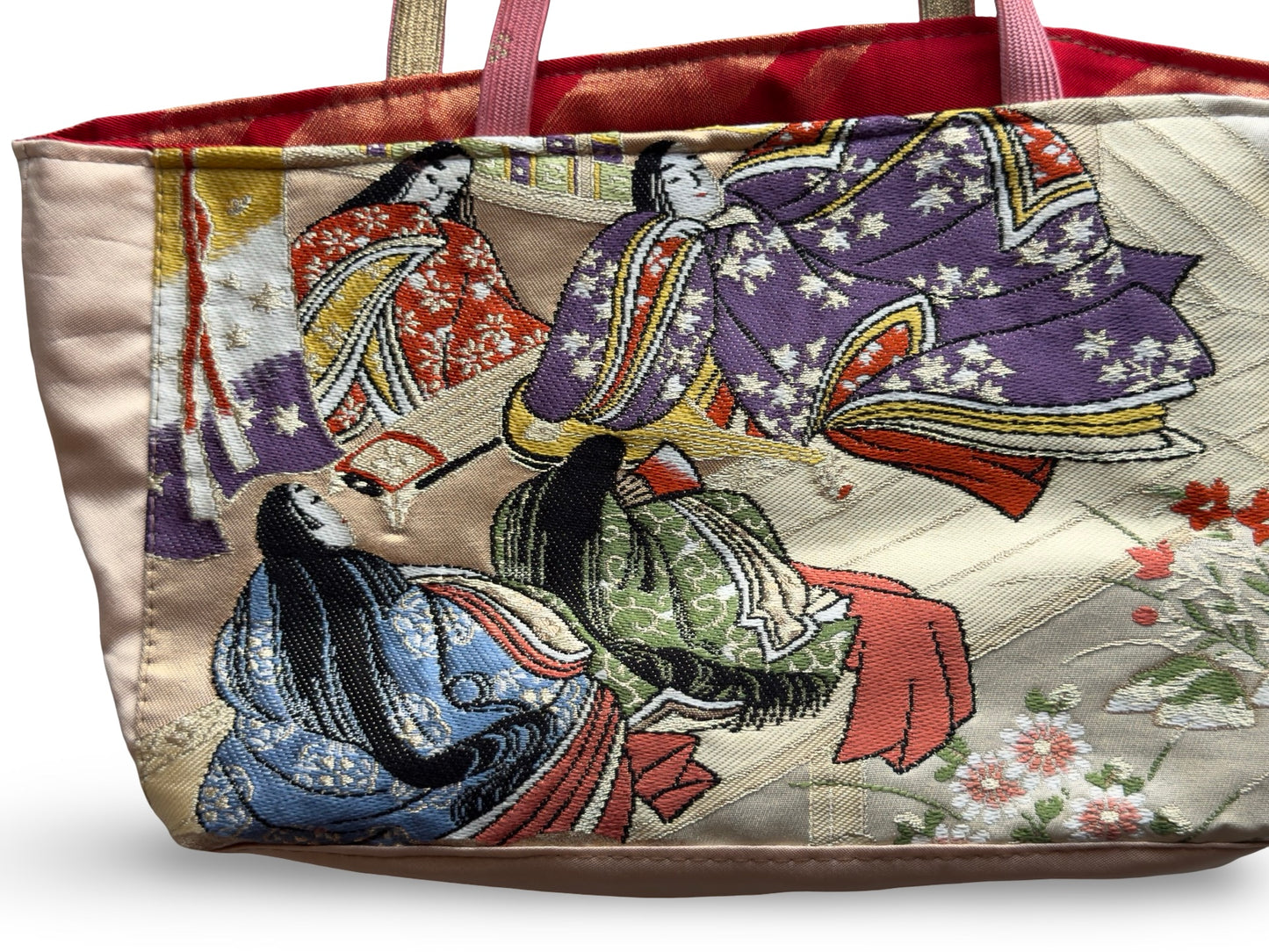 Remake Wagara Heian Court Tote Bag — Genji Monogatari Obi Fabric | Japanese Kimono Tapestry Art Handbag