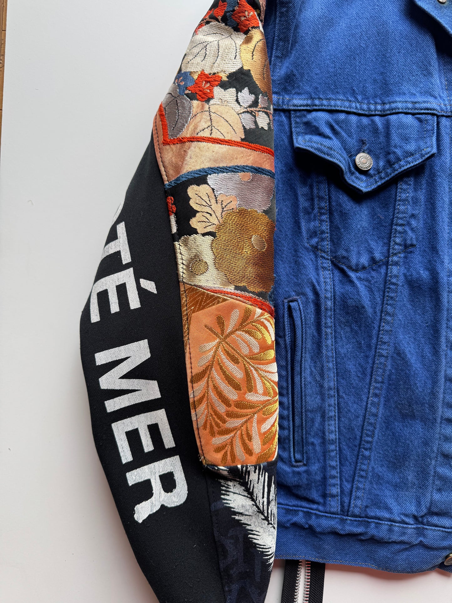 Broke City Gold COTÉ MER Kimono Obi Denim Jacket, One of One Japanese Patchwork Harajuku Streetwear Wagara Remake