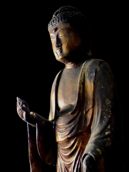 Edo-Period Amida Nyorai Triad | Monumental Wooden Gilt Buddhist Sculpture | Temple-Scale Centerpiece | c. 58cm