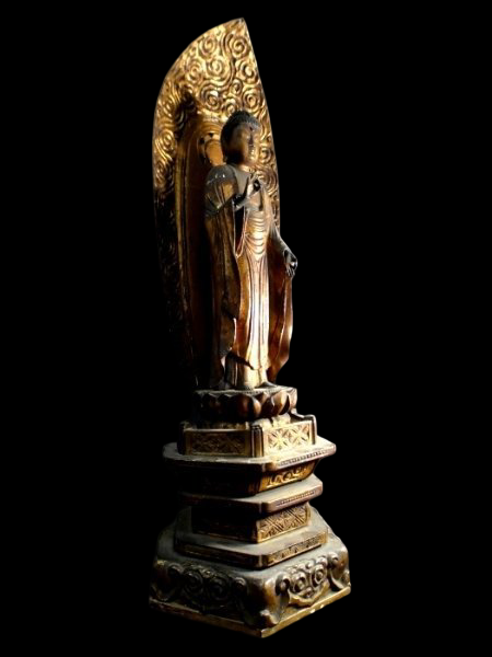 Edo-Period Amida Nyorai Triad | Monumental Wooden Gilt Buddhist Sculpture | Temple-Scale Centerpiece | c. 58cm