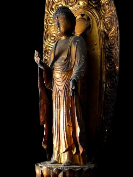 Edo-Period Amida Nyorai Triad | Monumental Wooden Gilt Buddhist Sculpture | Temple-Scale Centerpiece | c. 58cm