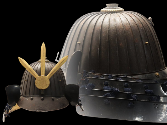 Edo-Period Akoda Suji Kabuto Samurai Helmet — 32-Ken Ribbed Iron Bowl with 4-Plate Shikoro + Maedate