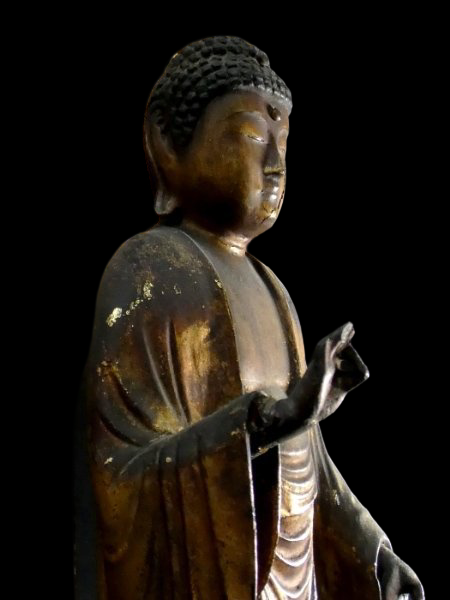 Edo-Period Amida Nyorai Triad | Monumental Wooden Gilt Buddhist Sculpture | Temple-Scale Centerpiece | c. 58cm