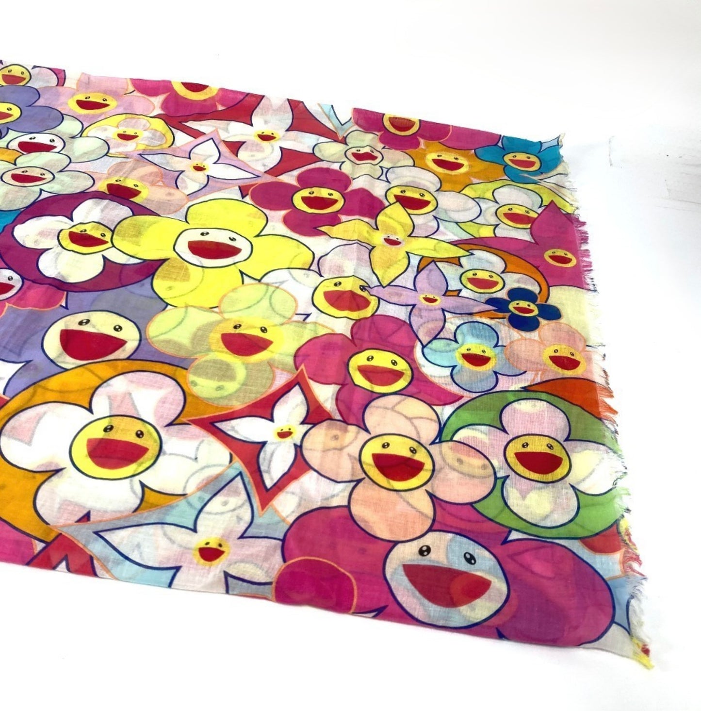 Louis Vuitton × Takashi Murakami Cosmic Blossom Pareo M72515 Pink Multicolor LV Flower Shawl Rare Collector Art Scarf