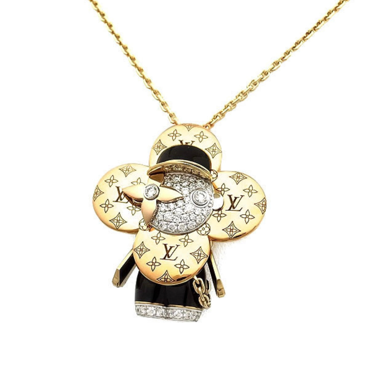 Louis Vuitton Vivienne Diamond Limited Necklace Q93811 K18YG Pendant & Brooch Set Rare LV High Jewelry Vivienne Mascot