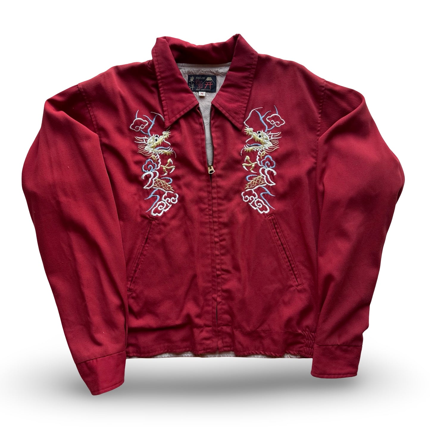 Vintage Tailor Toyo Dragon Souvenir Jacket — Tokyo Japan Embroidery • 5th Air Force Patch • Scarlet Red Sukajan (One-Side Only)