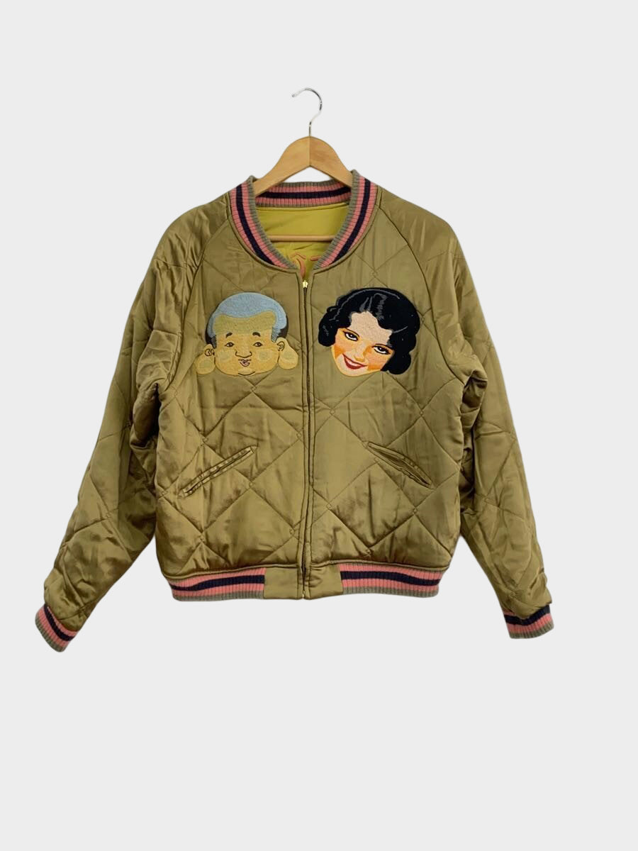 EVISU Yamane Genes Silk Sukajan Jacket Kyoto Tiger Yamane Embroidered Reversible Japanese Souvenir Jacket Gold Green Luxury Streetwear Size 40