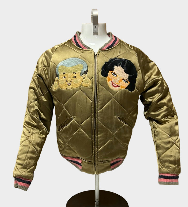 EVISU Yamane Genes Silk Sukajan Jacket Kyoto Tiger Yamane Embroidered Reversible Japanese Souvenir Jacket Gold Green Luxury Streetwear Size 40