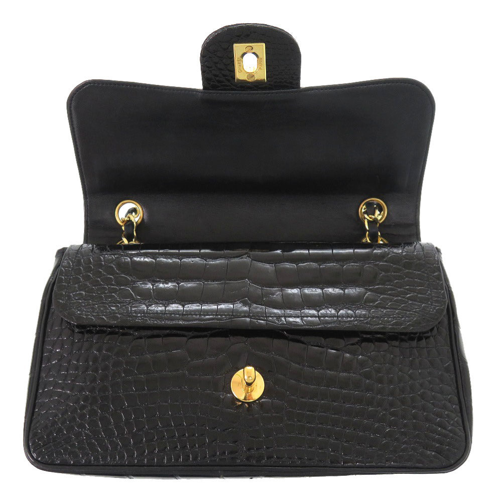 CHANEL MATELASSÉ 23 DOUBLE FLAP — CROCODILE BLACK × GOLD