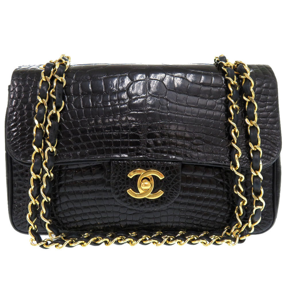 CHANEL MATELASSÉ 23 DOUBLE FLAP — CROCODILE BLACK × GOLD