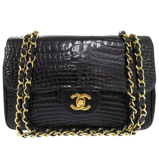 CHANEL MATELASSÉ 23 DOUBLE FLAP — CROCODILE BLACK × GOLD