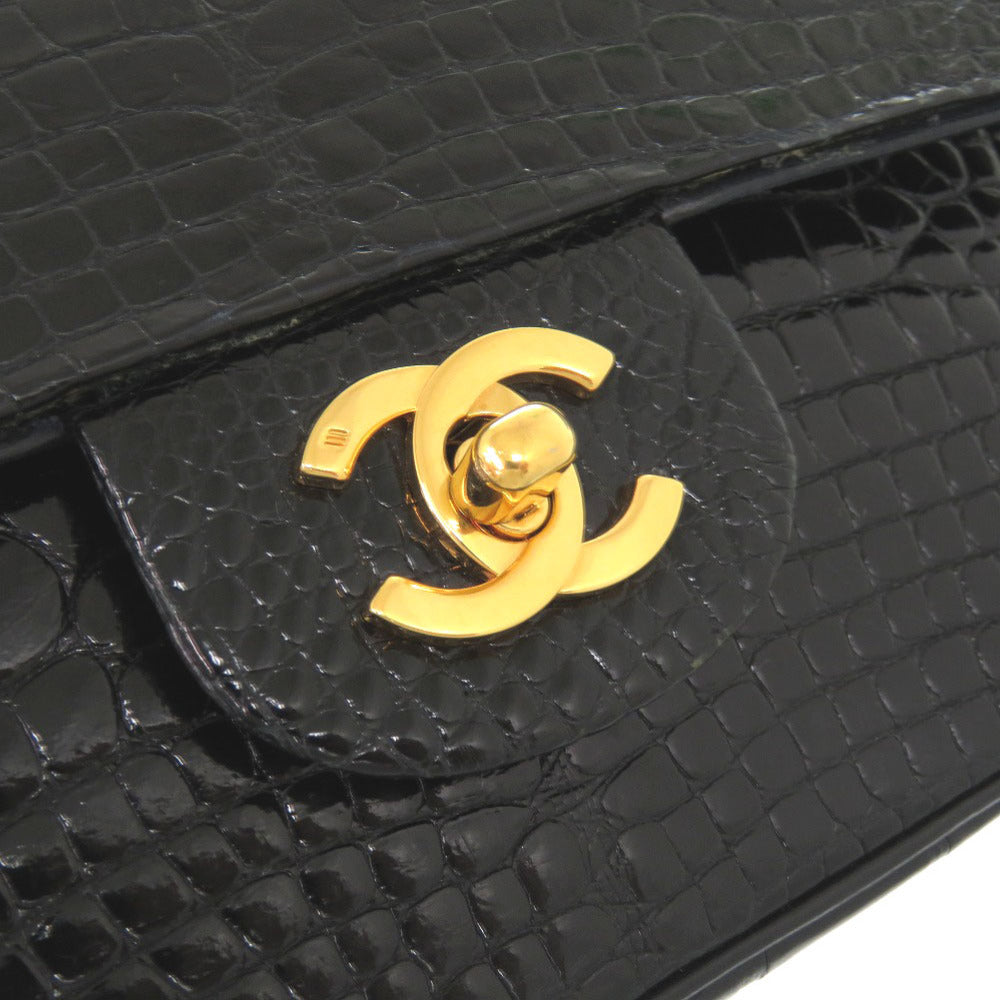 CHANEL MATELASSÉ 23 DOUBLE FLAP — CROCODILE BLACK × GOLD