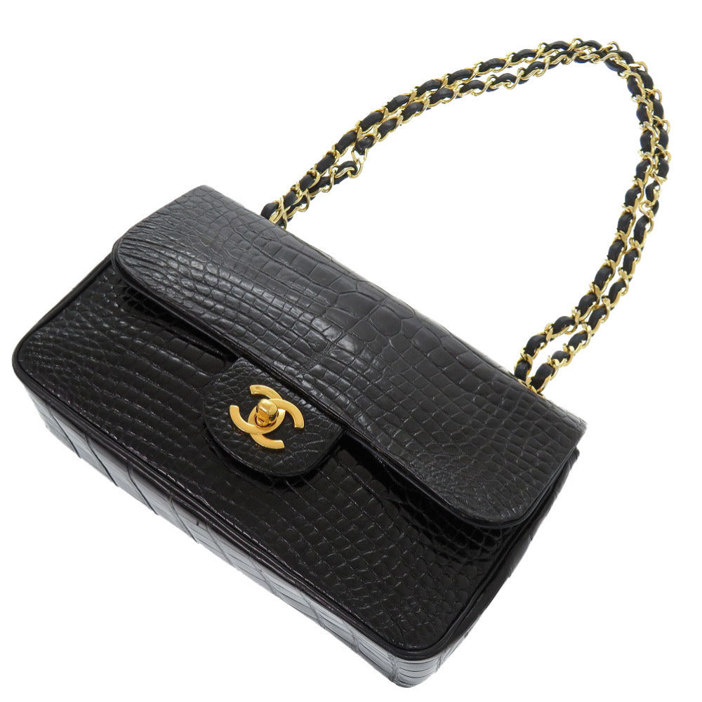 CHANEL MATELASSÉ 23 DOUBLE FLAP — CROCODILE BLACK × GOLD