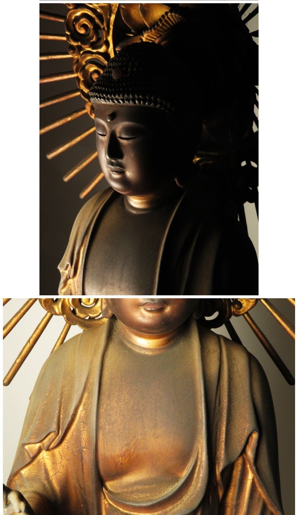 Early Edo Standing Amida Nyorai with Rock-Crystal Gyokugan Eyes — Temple-Release Giltwood Buddhist Sculpture, Museum-Grade Presence