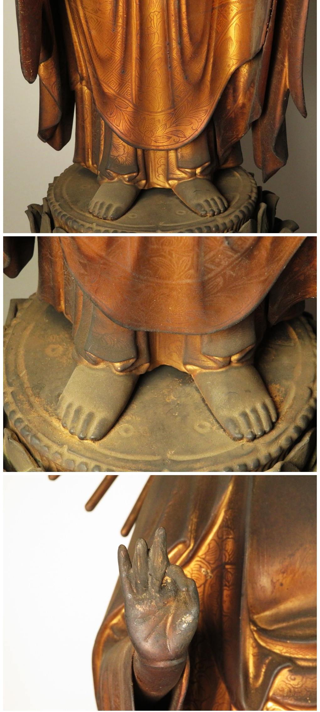 Early Edo Standing Amida Nyorai with Rock-Crystal Gyokugan Eyes — Temple-Release Giltwood Buddhist Sculpture, Museum-Grade Presence