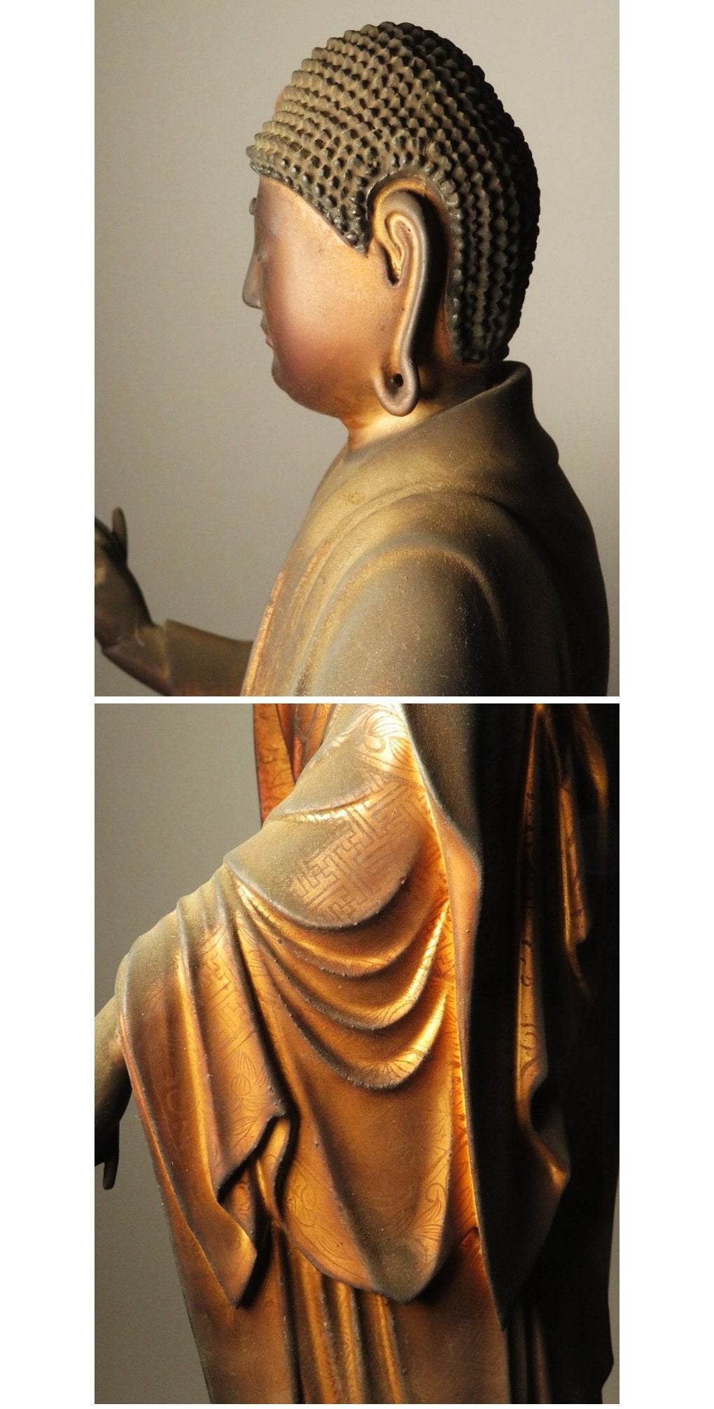 Early Edo Standing Amida Nyorai with Rock-Crystal Gyokugan Eyes — Temple-Release Giltwood Buddhist Sculpture, Museum-Grade Presence