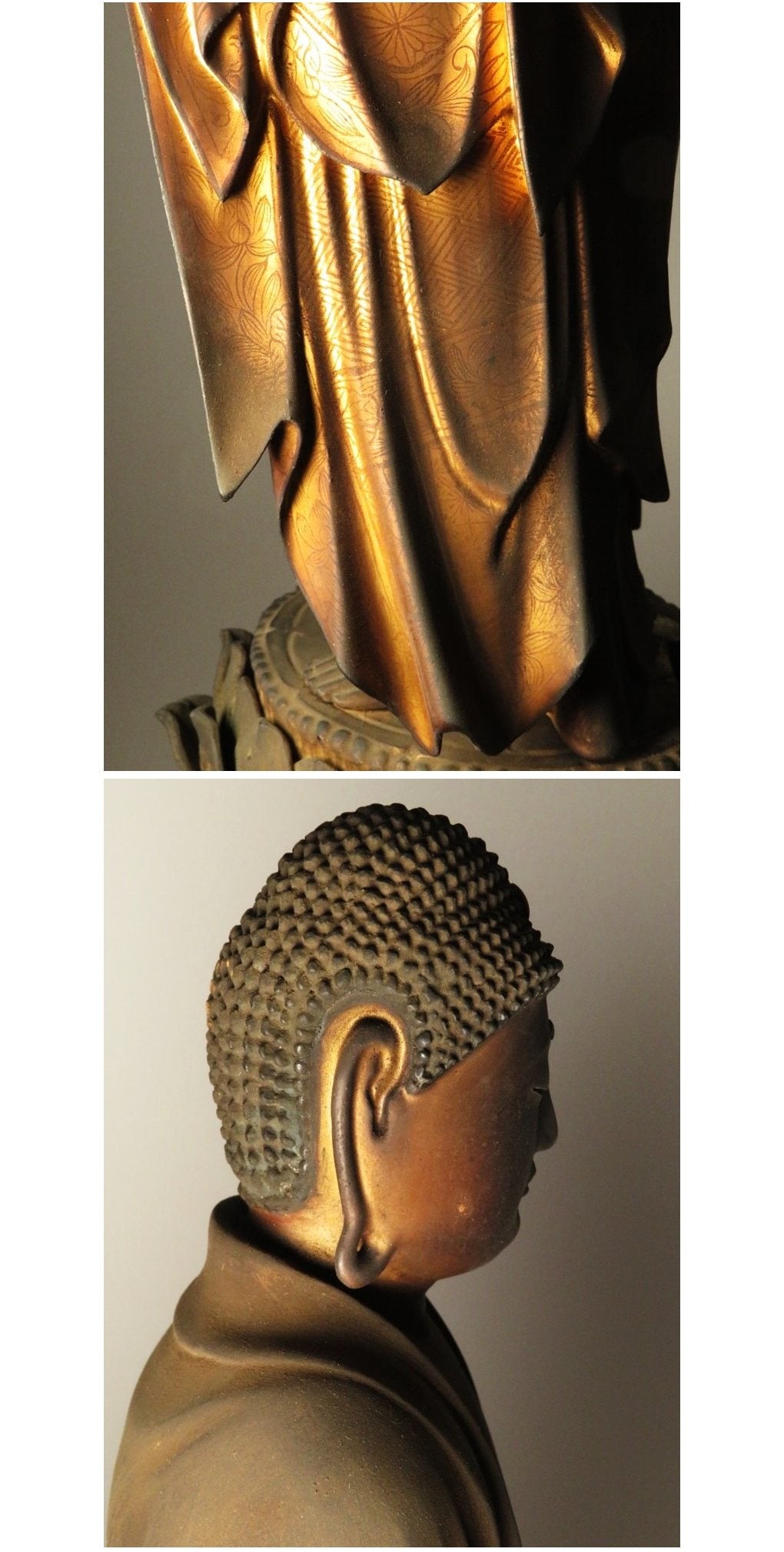 Early Edo Standing Amida Nyorai with Rock-Crystal Gyokugan Eyes — Temple-Release Giltwood Buddhist Sculpture, Museum-Grade Presence