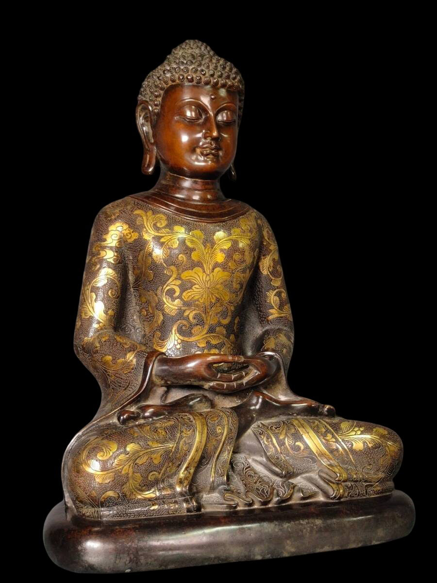 Early Ming Dynasty Gilt Bronze Seated Buddha, Yongle–Xuande Style Chinese Buddhist Sculpture (Antique, 100+ Years)