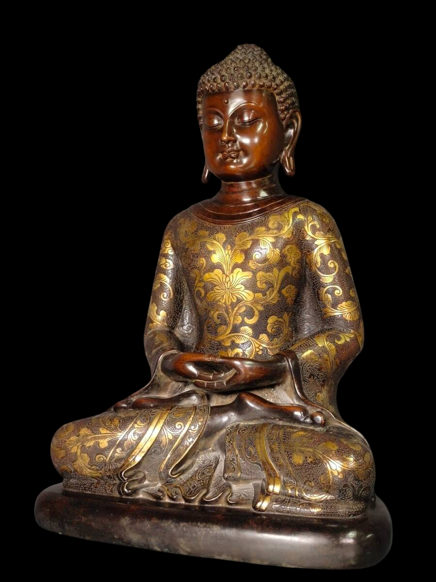 Early Ming Dynasty Gilt Bronze Seated Buddha, Yongle–Xuande Style Chinese Buddhist Sculpture (Antique, 100+ Years)