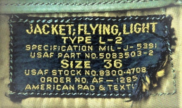 Early Type L-2 Flight Jacket 1st Pattern Two Tone Cigarette Pocket Old Crown Zip Repaired Rare Nylon Military Jacket
