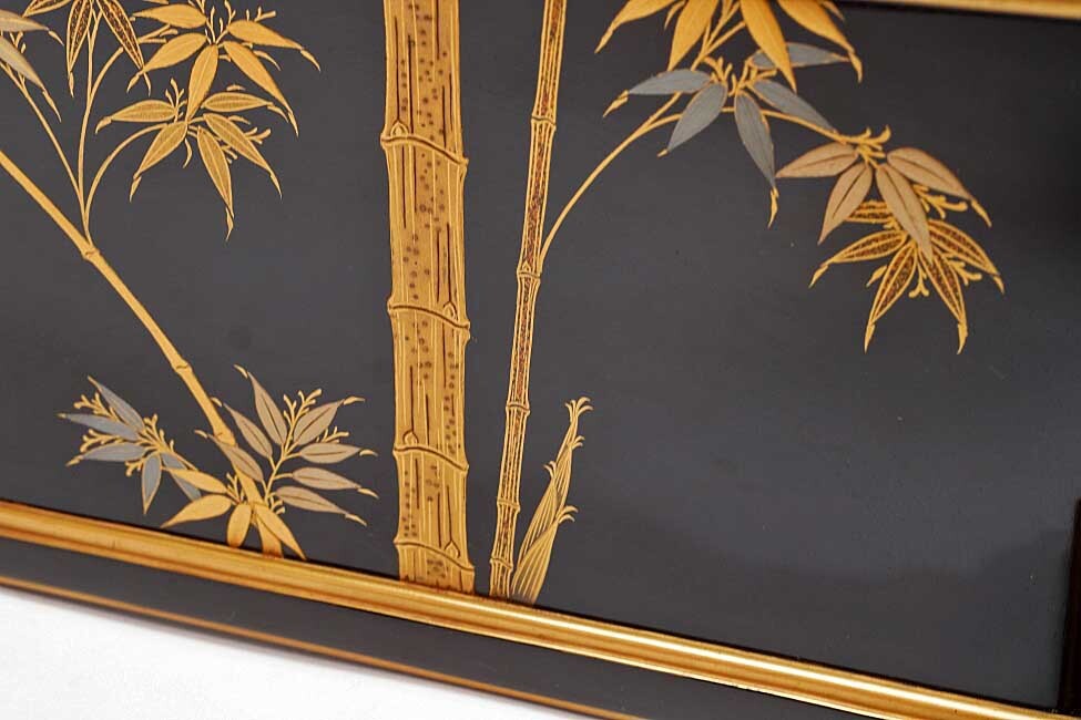 Edo-Period Black Lacquer Katana-Kake with Gold Maki-e, Samurai Sword Stand with Original Storage Box