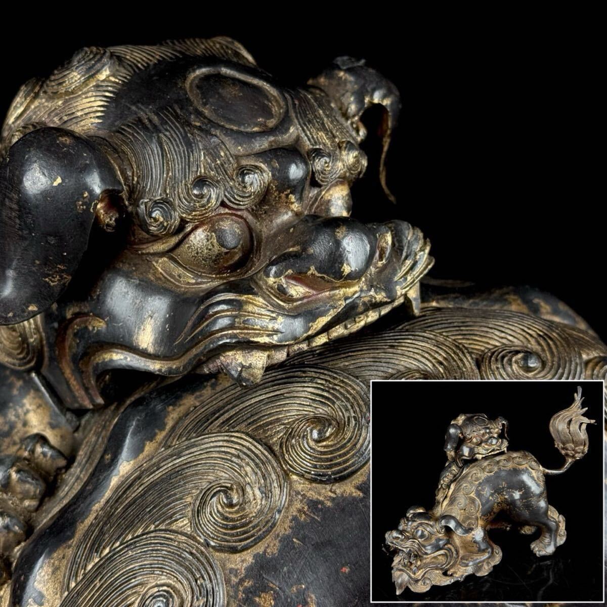 Edo-Period Bronze Shishi Incense Burner — Gilt-Accented Guardian Lion Sculpture