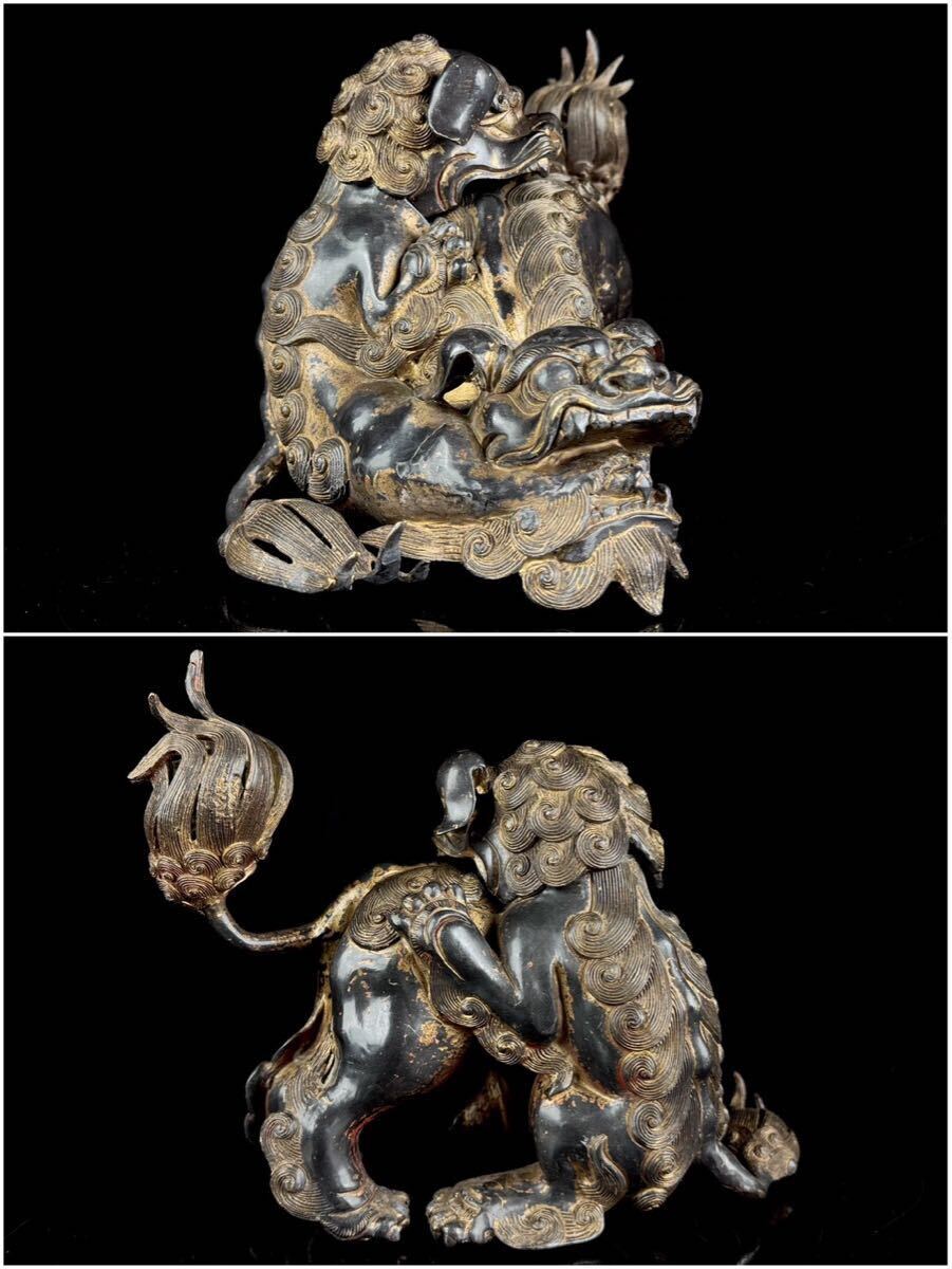 Edo-Period Bronze Shishi Incense Burner — Gilt-Accented Guardian Lion Sculpture