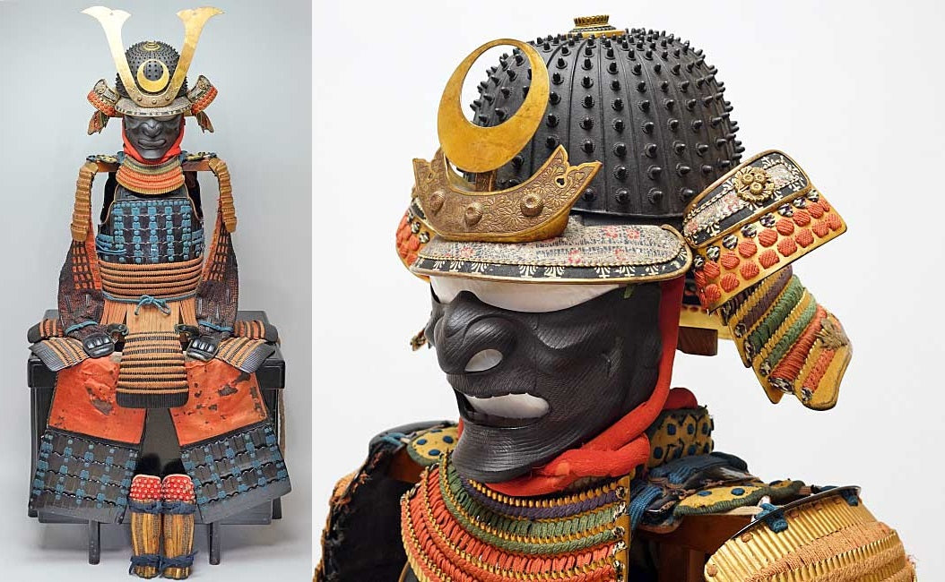 Edo-Period Nimai-Do Gusoku Armor Set | 28-Plate Hoshi Kabuto + Full Crescent Maedate | Black Lacquer + Dragon Fittings | Karabitsu Included