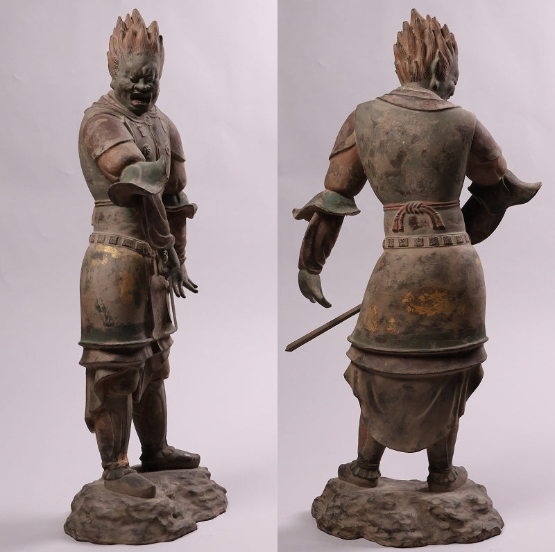 Monumental Twelve Heavenly Generals Guardian (Juni Shinsho) —  Gobara Taisho Type — 53 cm Polychrome Temple Figure, Gilt Traces, Fierce Armor Iconography
