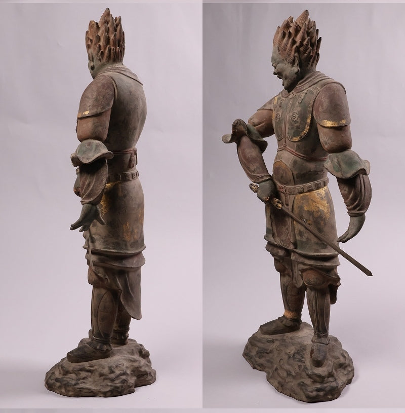 Monumental Twelve Heavenly Generals Guardian (Juni Shinsho) —  Gobara Taisho Type — 53 cm Polychrome Temple Figure, Gilt Traces, Fierce Armor Iconography