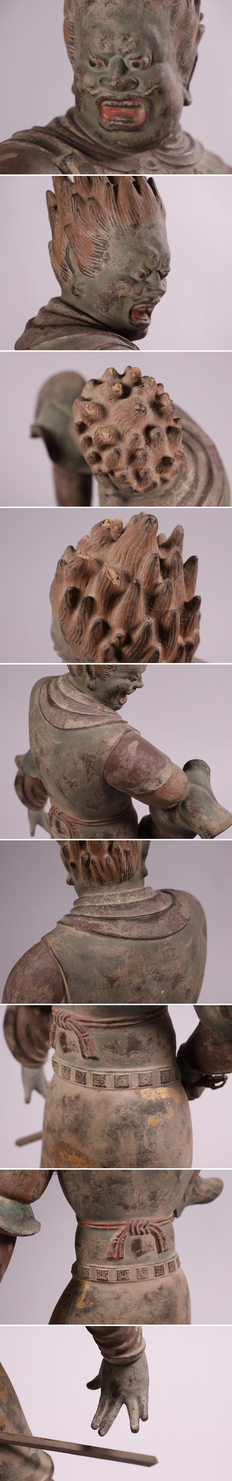 Monumental Twelve Heavenly Generals Guardian (Juni Shinsho) —  Gobara Taisho Type — 53 cm Polychrome Temple Figure, Gilt Traces, Fierce Armor Iconography