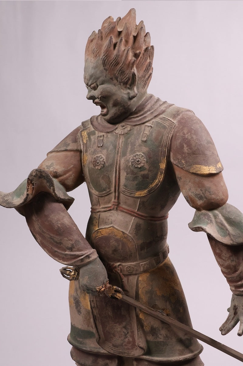 Monumental Twelve Heavenly Generals Guardian (Juni Shinsho) —  Gobara Taisho Type — 53 cm Polychrome Temple Figure, Gilt Traces, Fierce Armor Iconography
