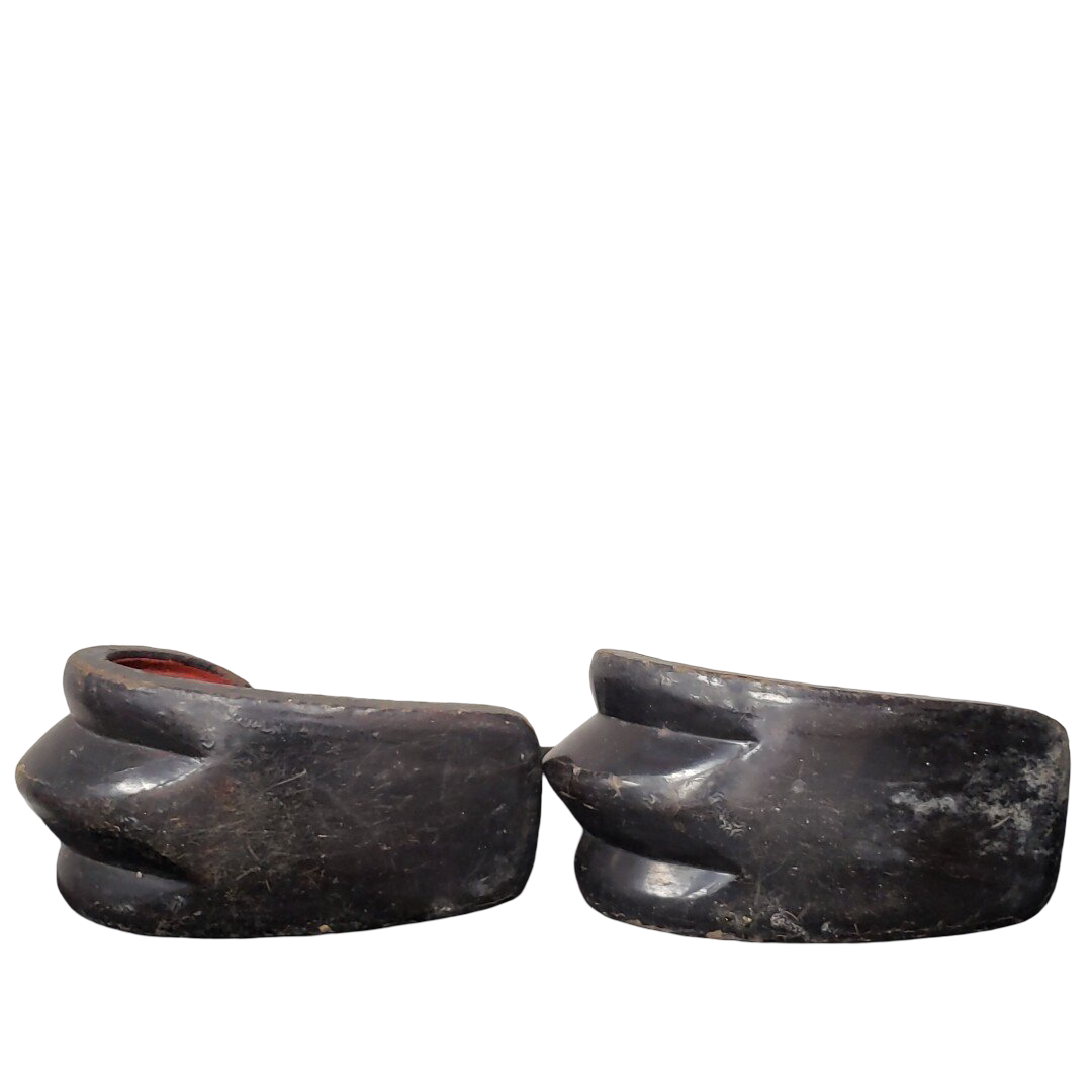 Edo Period Samurai Abumi Stirrup Pair | Forged Iron Horse Stirrups with Red Lacquer | Japanese Armor Equestrian Gear