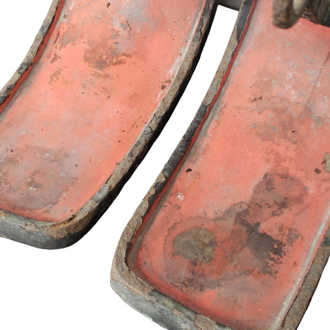 Edo Period Samurai Abumi Stirrup Pair | Forged Iron Horse Stirrups with Red Lacquer | Japanese Armor Equestrian Gear