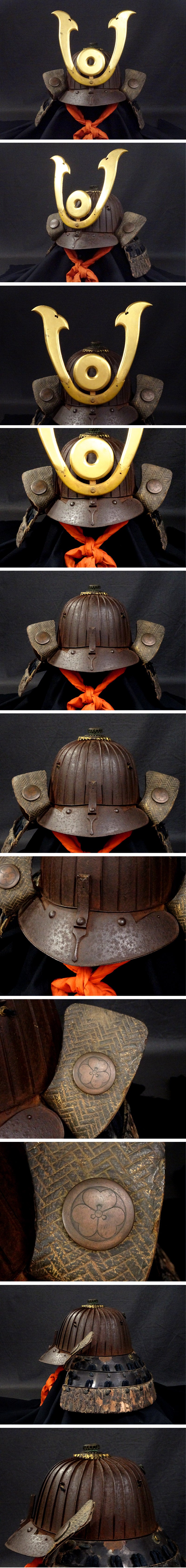 Edo-Period Suji Kabuto (32-Ken) — Kawari Kabuto Samurai Helmet with Hinomaru Maedate + Stand