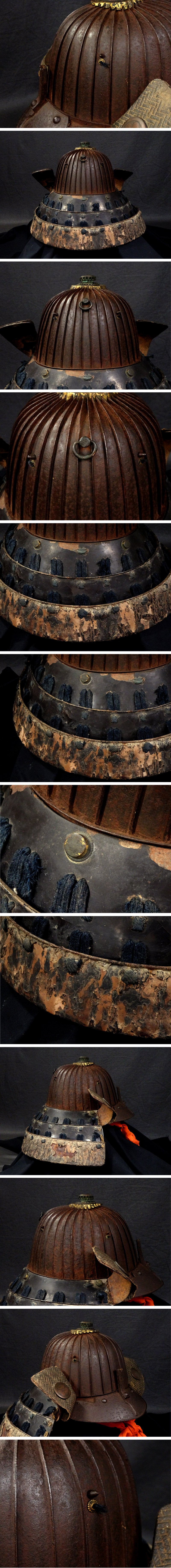 Edo-Period Suji Kabuto (32-Ken) — Kawari Kabuto Samurai Helmet with Hinomaru Maedate + Stand