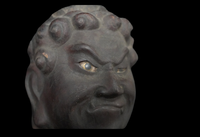 Edo-Period Wooden Fudo Myoo (Gyokugan / Glass Eyes) — Standing Esoteric Guardian Deity Sculpture