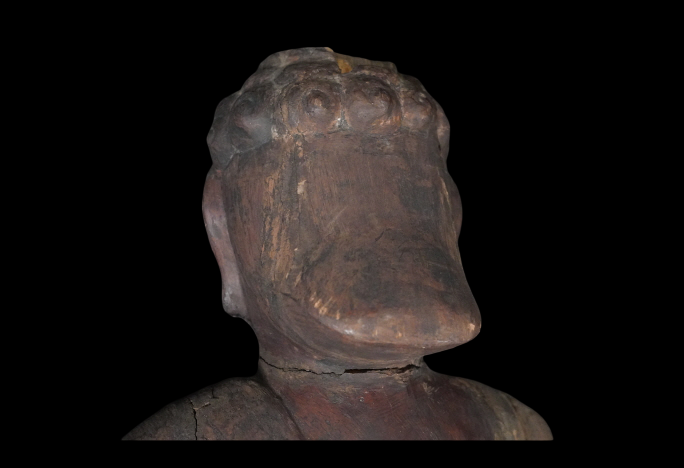 Edo-Period Wooden Fudo Myoo (Gyokugan / Glass Eyes) — Standing Esoteric Guardian Deity Sculpture