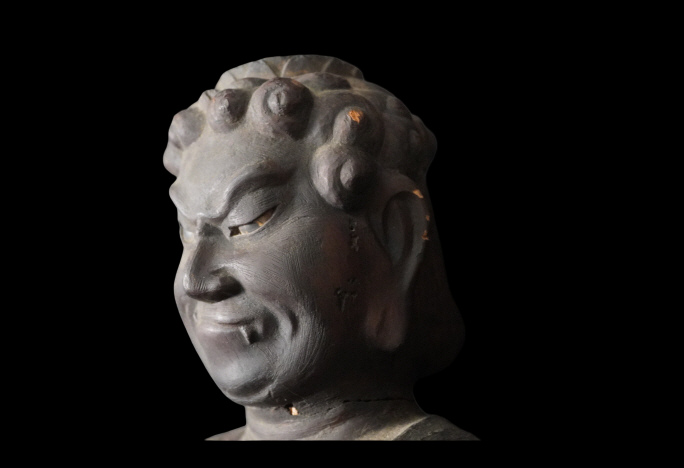 Edo-Period Wooden Fudo Myoo (Gyokugan / Glass Eyes) — Standing Esoteric Guardian Deity Sculpture