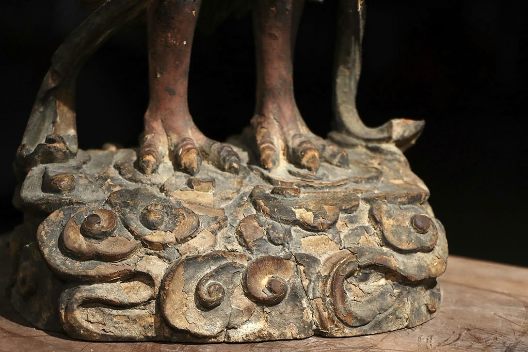 Edo-Period Wooden Japanese Buddhist Karura (Garuda) — Winged Guardian Deity Sculpture