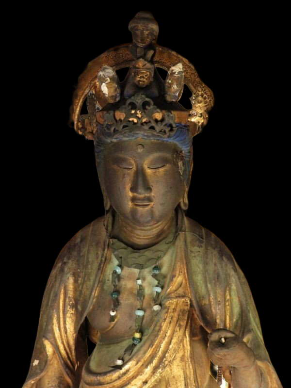 Edo-Period Zushi Amida Nyorai — Large Gilt Wooden Standing Buddha with Shrine Cabinet (81.5 cm)