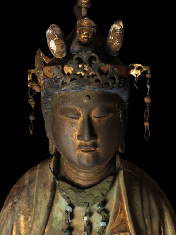 Edo-Period Zushi Amida Nyorai — Large Gilt Wooden Standing Buddha with Shrine Cabinet (81.5 cm)